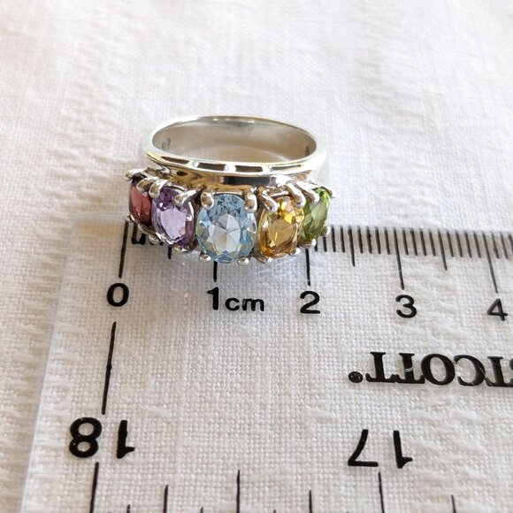 Sterling Sz 8 Multi Gemstone Cocktail Ring - Picture 12 of 12